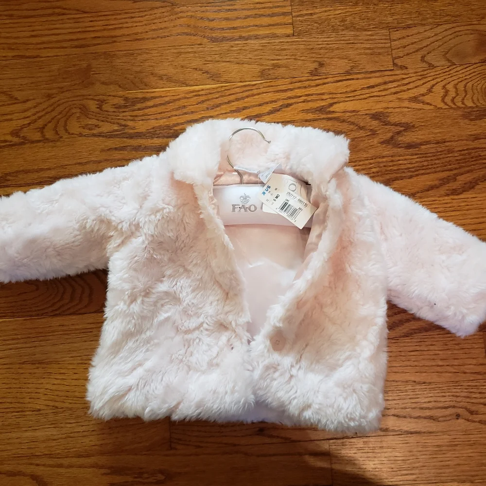 NWT FAO Schwarz Faux Fur Pink Coat